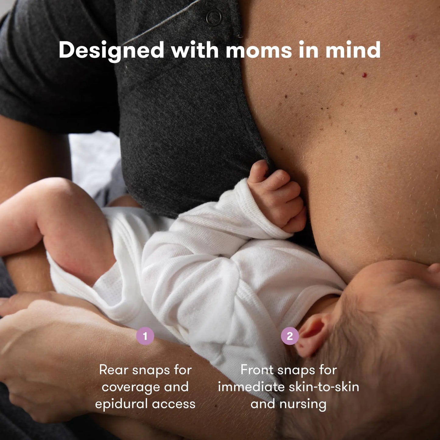 Frida Mom Labor and Delivery Gown for Hospital, Easy-Snap, Tagless Nursing Gown with Skin-to-Skin Access and Full Coverage in The Back