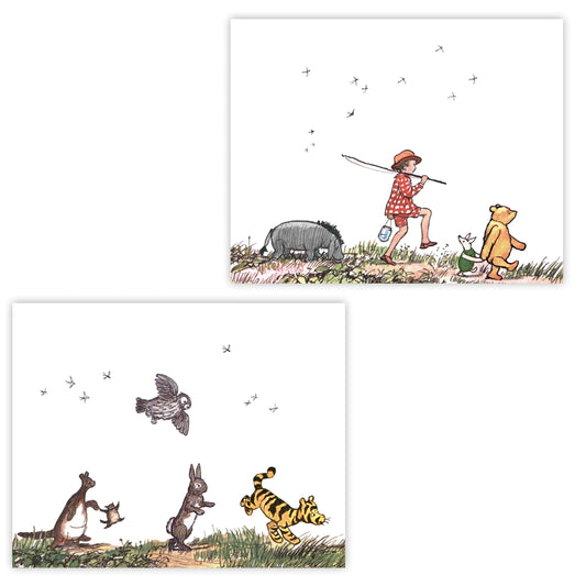 Classic Winnie the Pooh Art - 8x10 Inch Baby Boys Nursery Prints Girls Wall Decor Set of 2 - Unframed