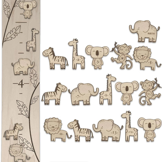 3D Wooden Growth Ruler Markers for Kids Height Measurement Safari Shapes for Boys Nursery.