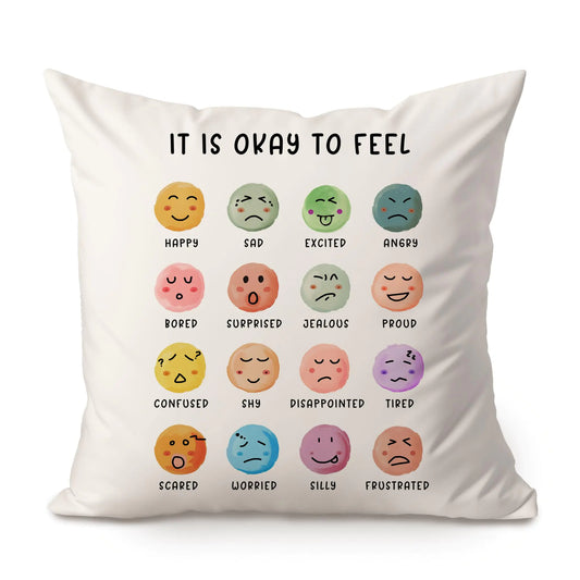 Feelings Chart Pillow Cover It Is Okay To Feel Decor My Feelings Cushion Classroom Decor Homeschool Decor Mental Health Playroom Classroom Throw Pillow Nursery Bedroom Decor 18x18 Pillowcase
