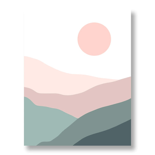 Pink Sun Rise Abstract Landscape Wall Art | Mauve Blush Sage Green Blue and White 11x14 UNFRAMED Print | Calming Neutral Nursery Minimalist Trending Home Decor