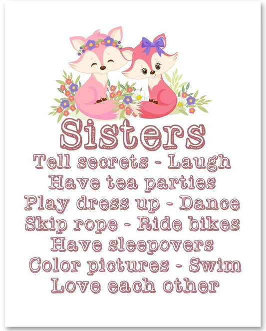 Sisters Nursery Art - Great Nursery and Kids Decor Floral Animal Print Feminist Room Decoration Cool Sister and Best Friends Birthday and Christmas Gift 11x14 Unframed Art Print Poster