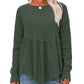EXLURA Waffle Knit Long Sleeve Shirts For Womens Crewneck Loose Babydoll Tunic Tops Maternity Tops Fall Fashion 2024 Clothes Army Green