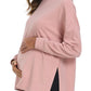Ecavus Womens Casual Maternity Shirts Long Sleeve Soft and Comfy Pregnancy Tee Tops Side Split Maternity Clothes Dusty Pink