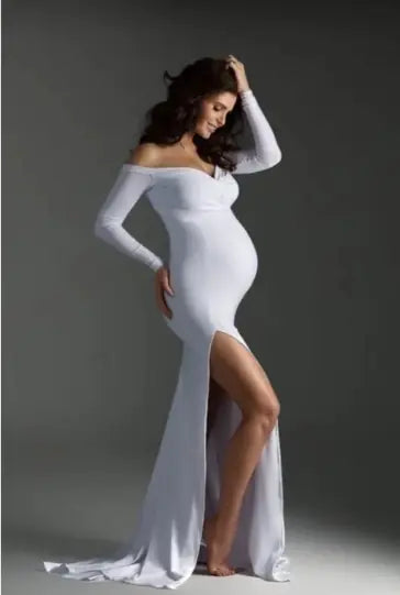 Maternity V-Neck Slit Dress