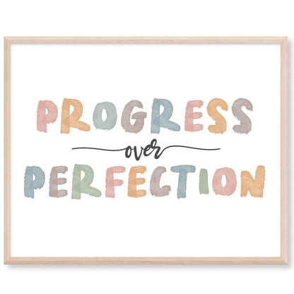 Progress Over Perfection Art Print - 11x14 (Unframed) | Boho Nursery Decor | Kids Bedroom Decor | Classroom Decor | Homeschool Decor | Playroom Wall Art | Affirmation Wall Decor