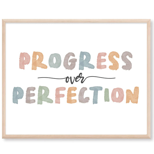 Progress Over Perfection Art Print - 11x14 (Unframed) | Boho Nursery Decor | Kids Bedroom Decor | Classroom Decor | Homeschool Decor | Playroom Wall Art | Affirmation Wall Decor