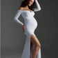 Maternity V-Neck Slit Dress